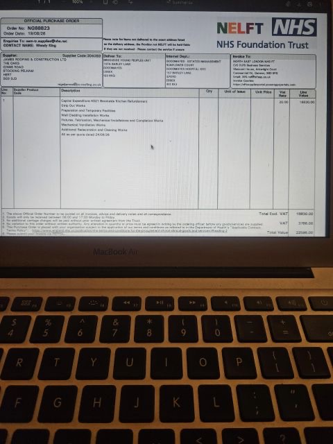 Official NHS Foundation Trust purchase order confirmation document showing order NG88823